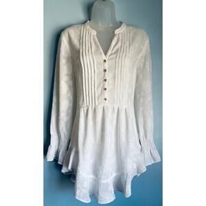 Soft Surroundings Floral Jacquard Pintuck Peplum Tunic Blouse Boho Romantic M